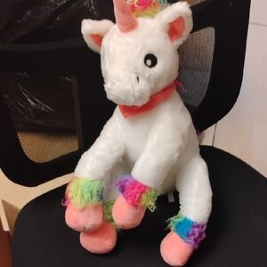 Adorable White Unicorn Plush with Rainbow Accents